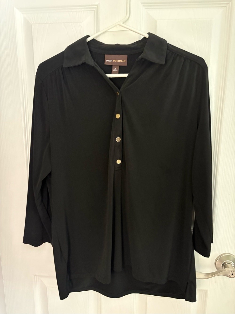 Dana Buchman Black Button-Placket Collared Blouse Top